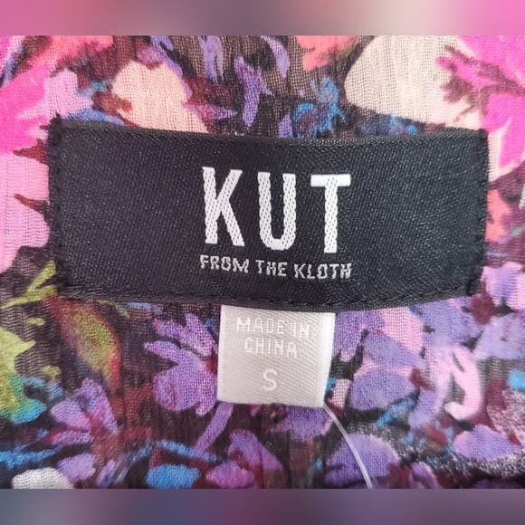 Kut From the Kloth Jasmine Floral Semi-sheer Chiffon Button-down Blouse S NWT - Picture 3 of 10
